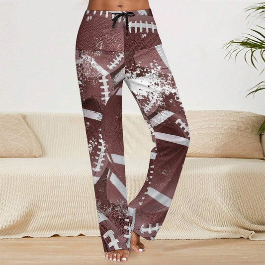Women’s Straight-Leg Drawstring Football Yoga Pants – Soft Stretch Comfort