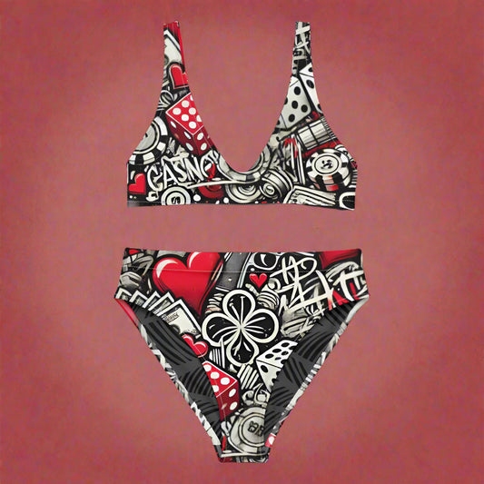 Casino Print High-Waisted Bikini