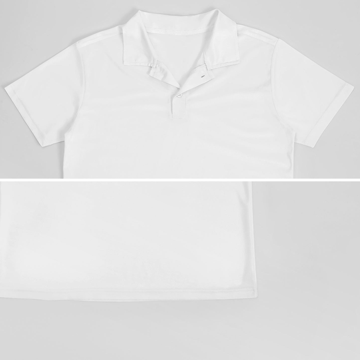 White polo shirt on a light gray background