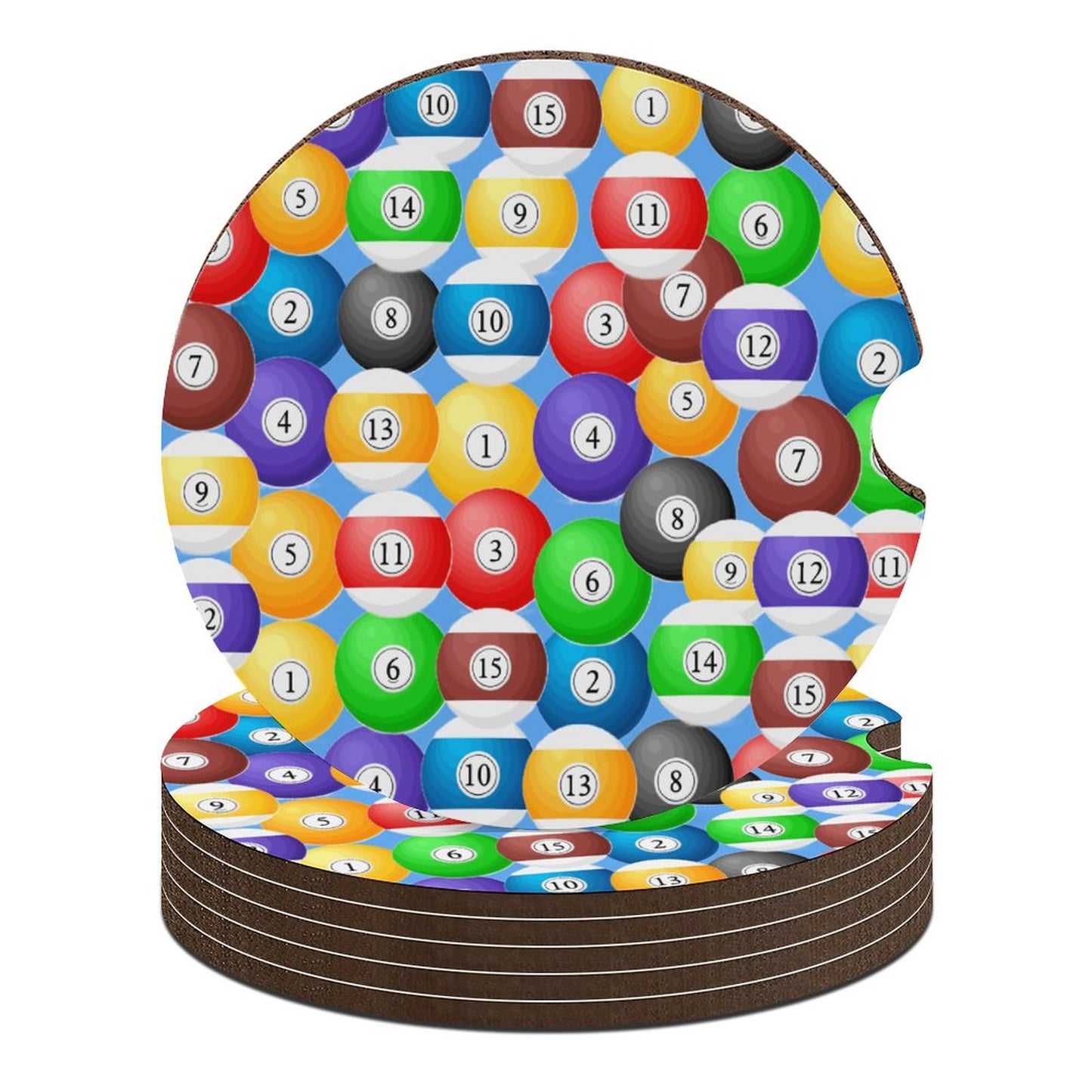 Poolball Wooden Car Coaster – Cup Holder Protector Set