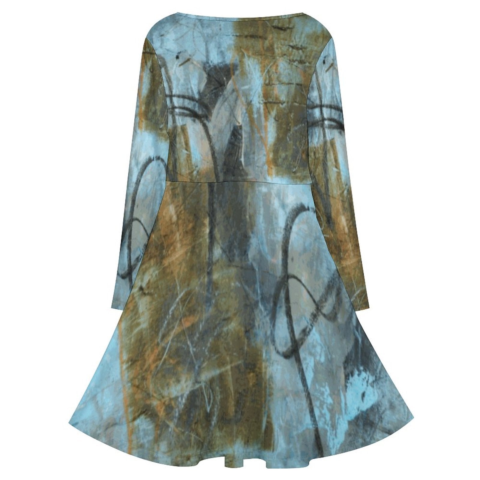 Plus Size V-neck Long Sleeve Dress(All-Over Printing)