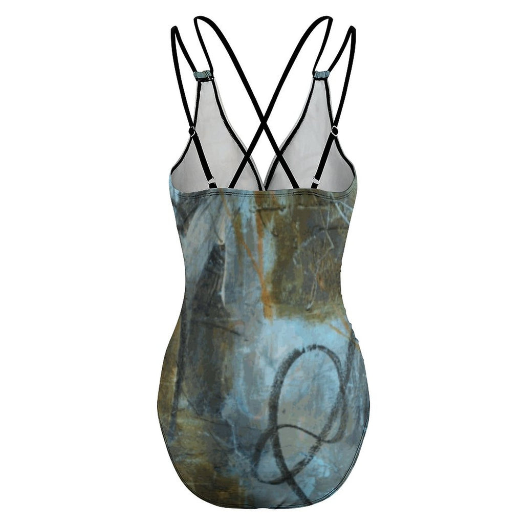 Women's One Piece Swimsuit Tummy Control V Neck Swimwear(All-Over Printing)