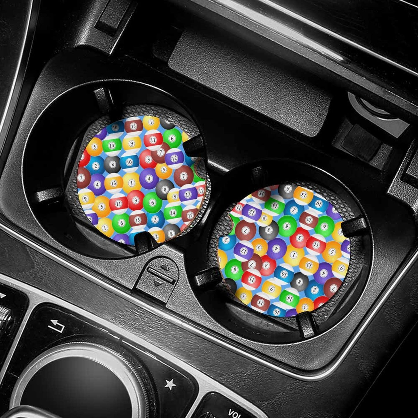 Poolball Wooden Car Coaster – Cup Holder Protector Set