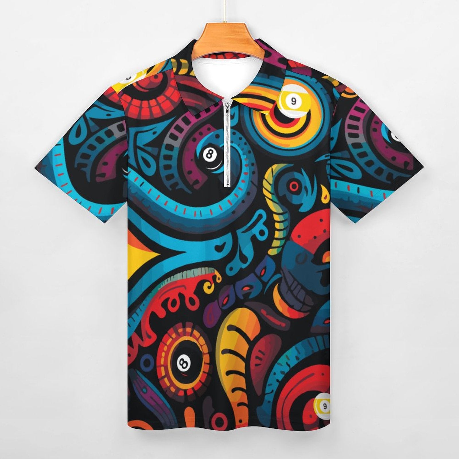 Dead Stroke Cotton Zip Short Sleeve POLO Shirt for Men(