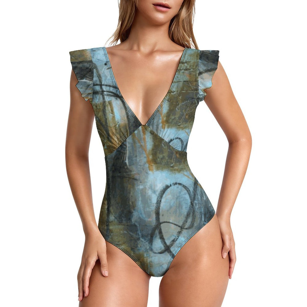 Women's Ruffled Sleeve One Piece Swimsuit(All-Over Printing)