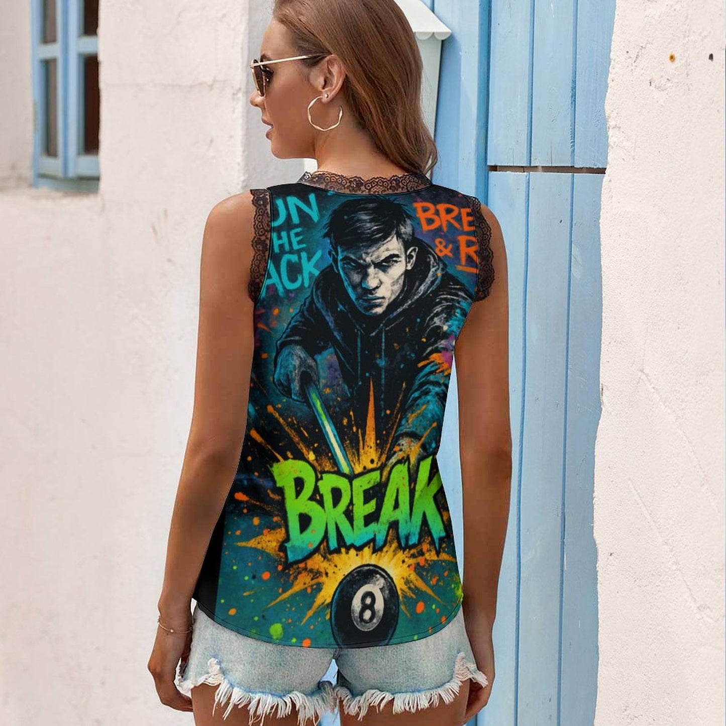 Chalked Up -Women’s Printed V-Neck Cami Top – Slim Fit, Lightweight &amp; Versatile