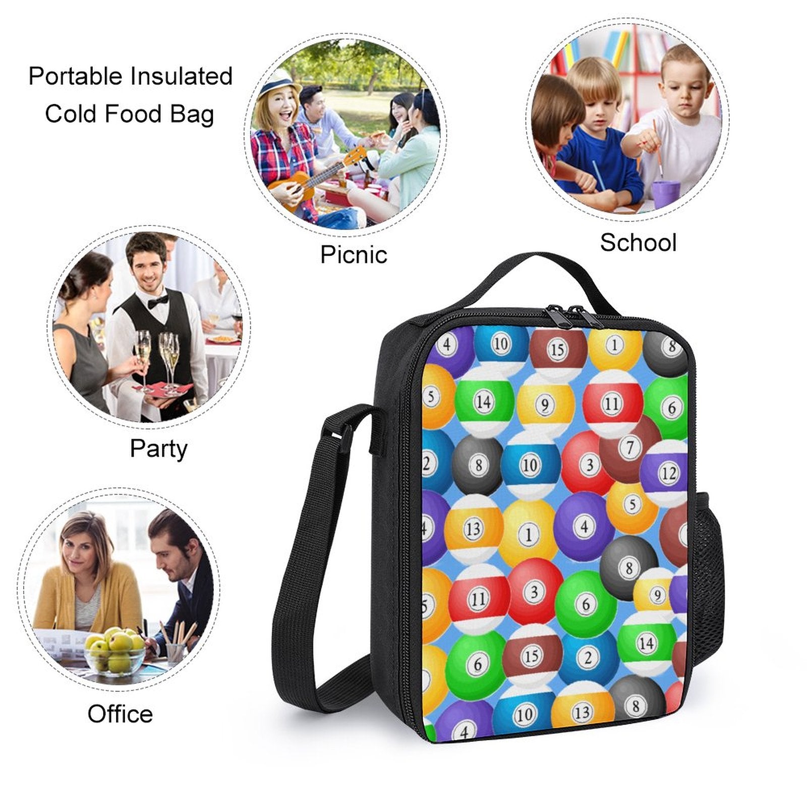 Pool Balls Collection: Insulated Lunch Bag with 600D Polyester