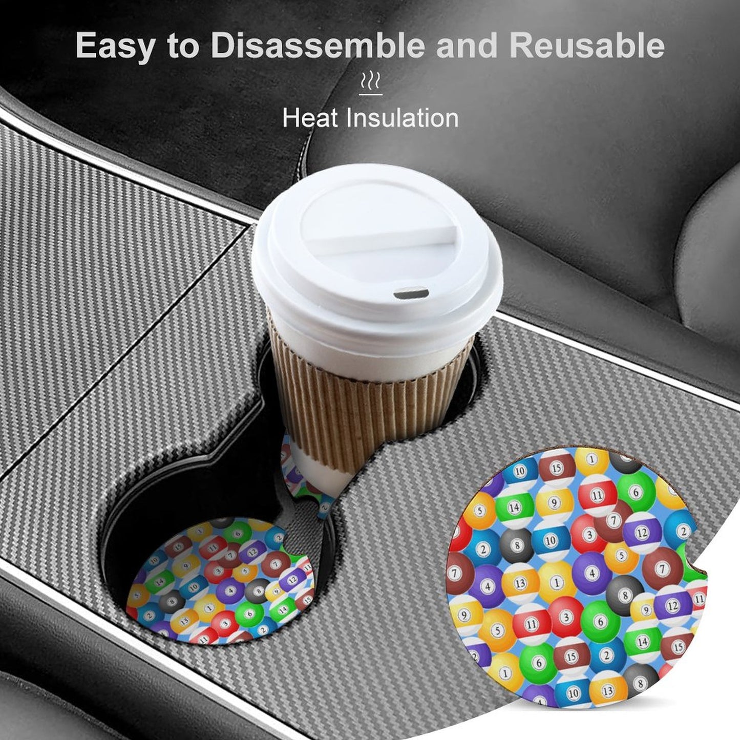 Poolball Wooden Car Coaster – Cup Holder Protector Set
