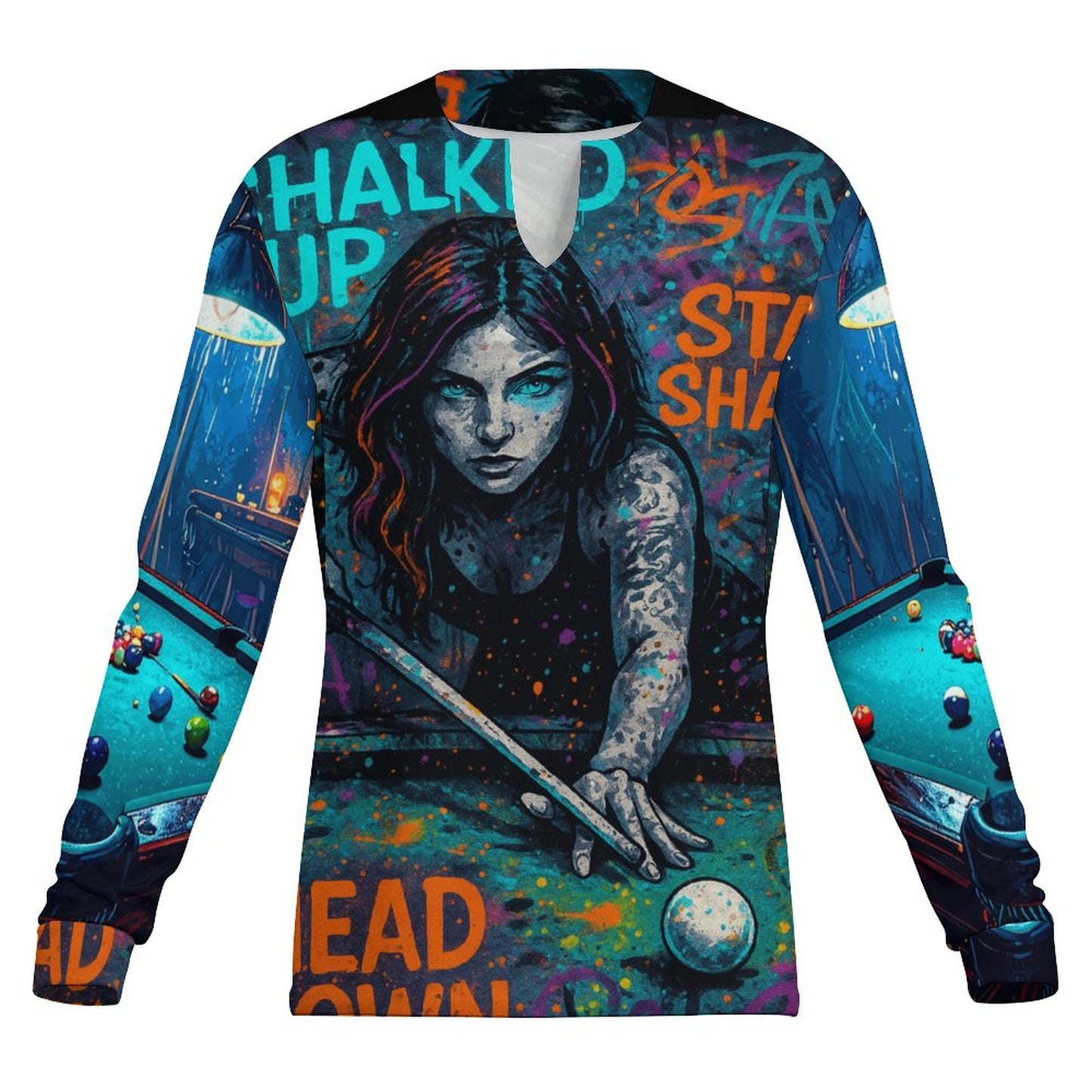 "Chalked Up” Ice Silk Long Sleeve Pool Player Shirt – UPF 50+ Quick-Dry Performance Wear