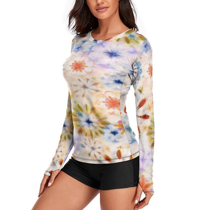 Women's Long Sleeve Sun Protection Shirt-UPF 40 UV Rash Guard for Hiking(All-over Printing)