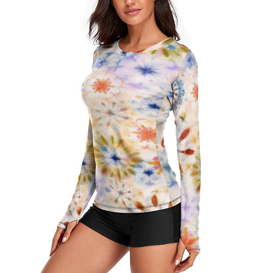 Women's Long Sleeve Sun Protection Shirt-UPF 40 UV Rash Guard for Hiking(All-over Printing)