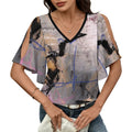City Collection - Women's V-Neck Cold Shoulder Ruffled Sleeve Top