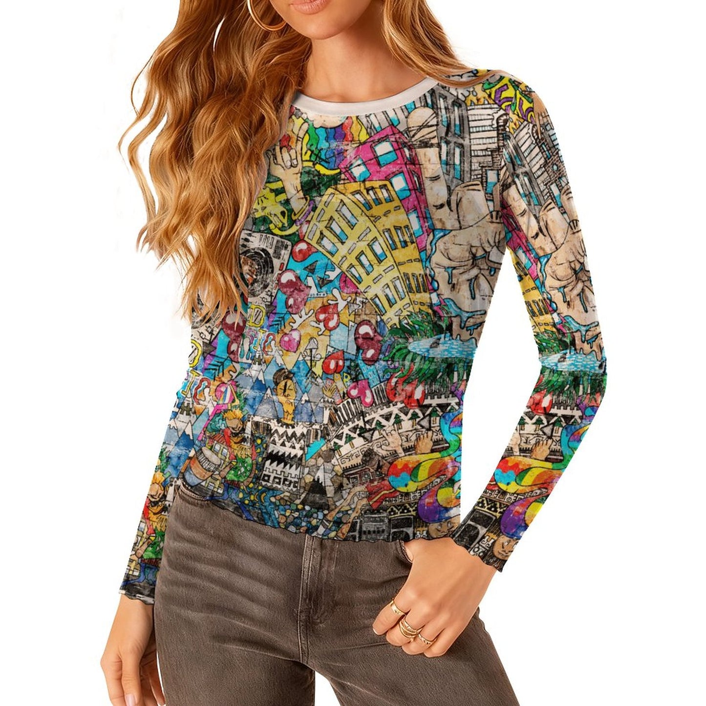 Busy City Long Sleeve Mesh T-Shirt