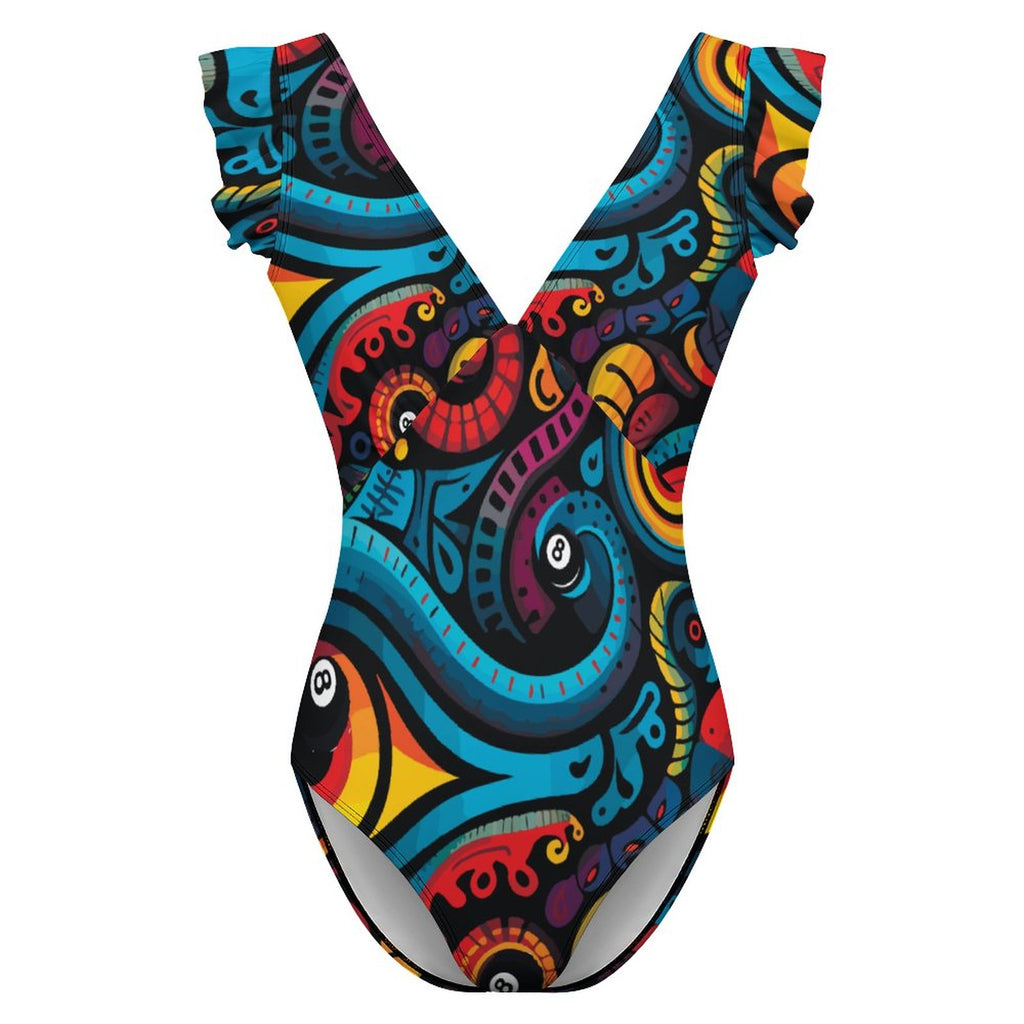 Women's Ruffled Sleeve One Piece Swimsuit(All-Over Printing)