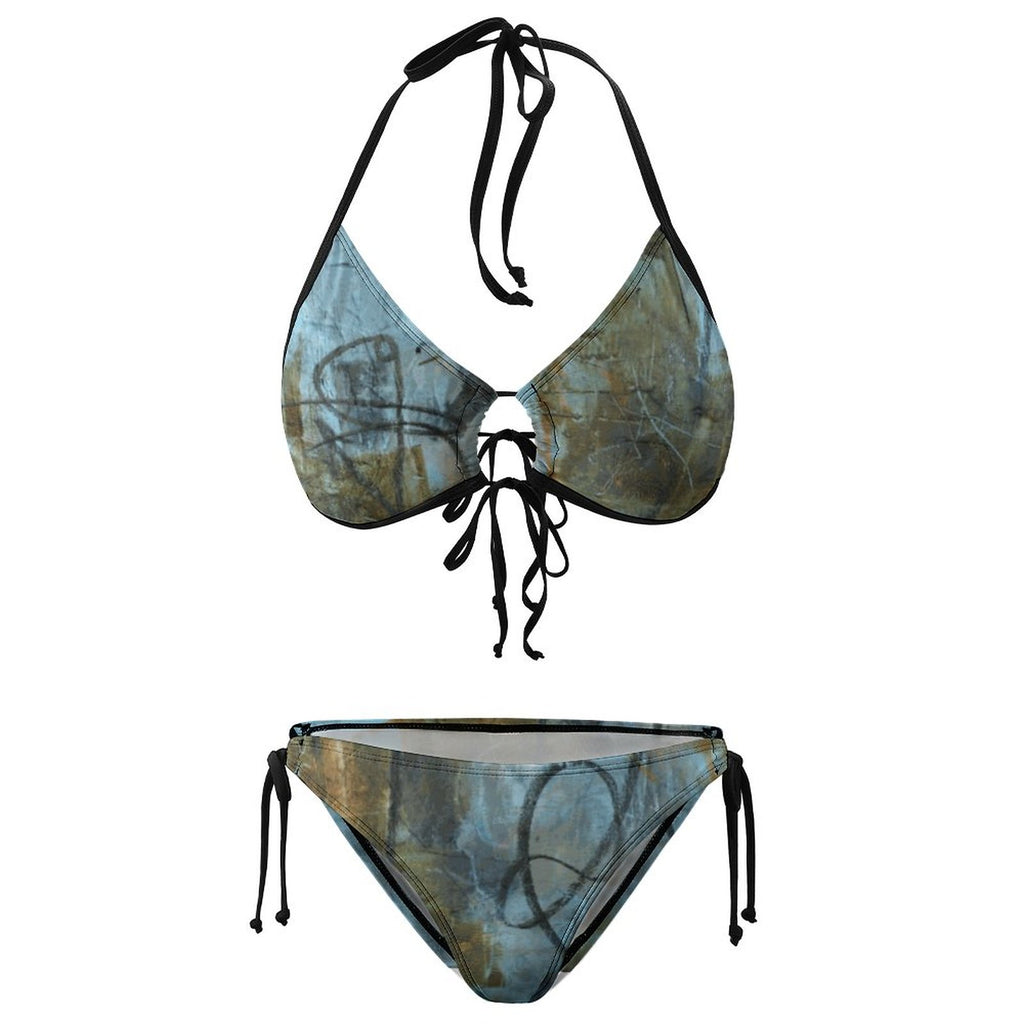 Plus Size Halter Tie Front Bikini Set(All-Over Printing)