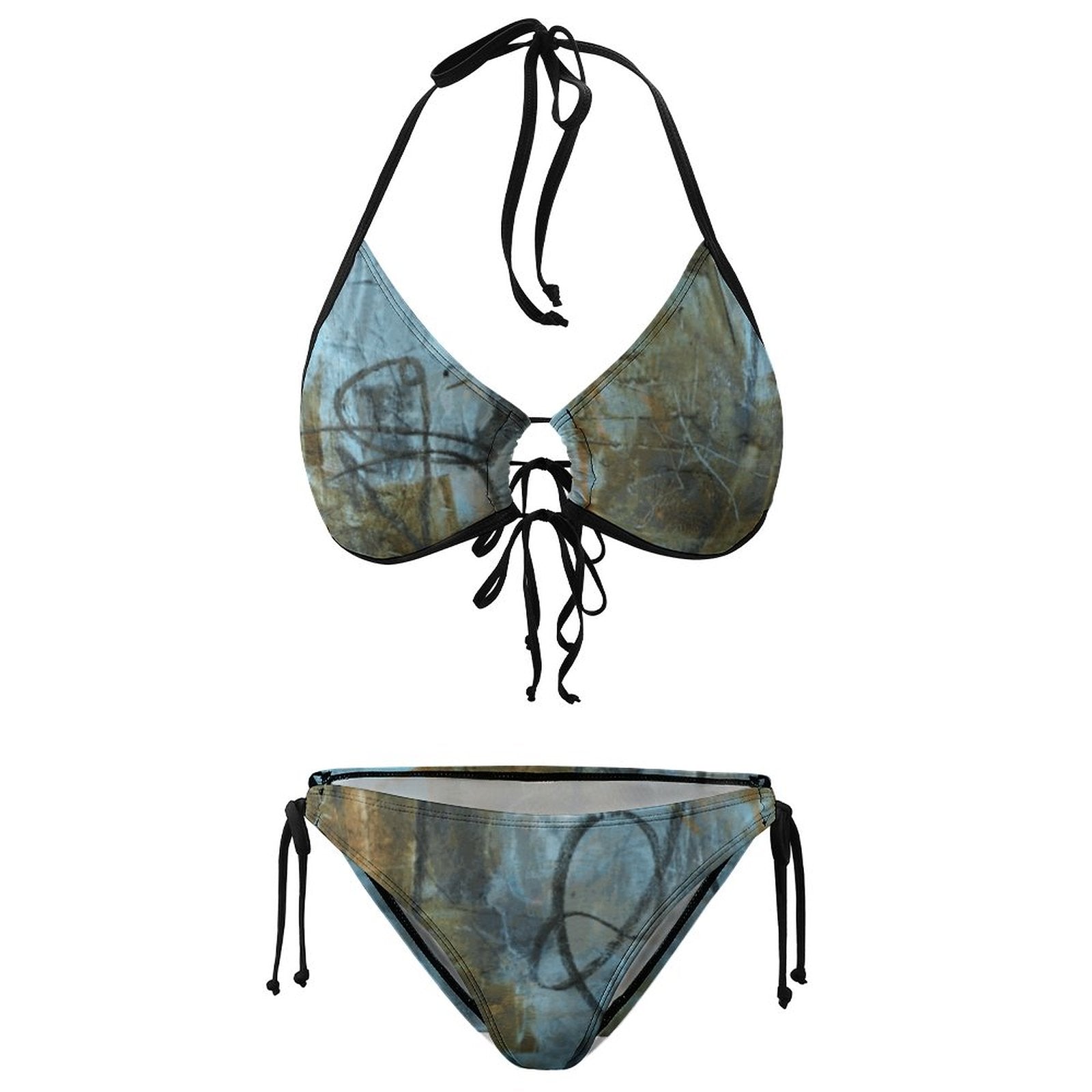 Plus Size Halter Tie Front Bikini Set(All-Over Printing)
