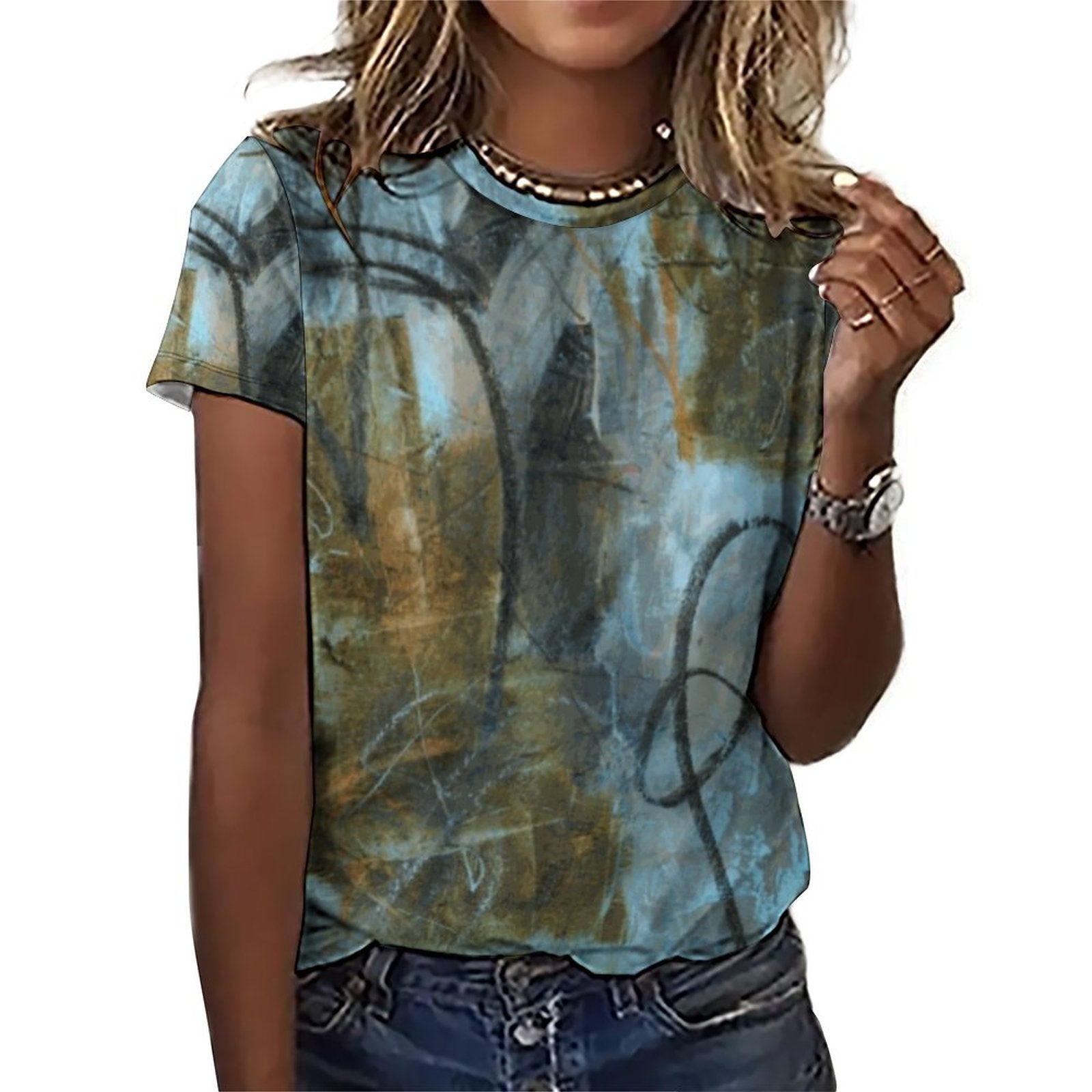 Blue Felt Women's Cotton Crew Neck T-Shirt