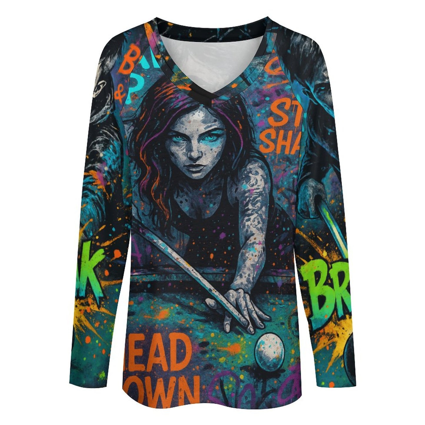 Chalked Up - V-neck Loose Long Sleeve T-shirt