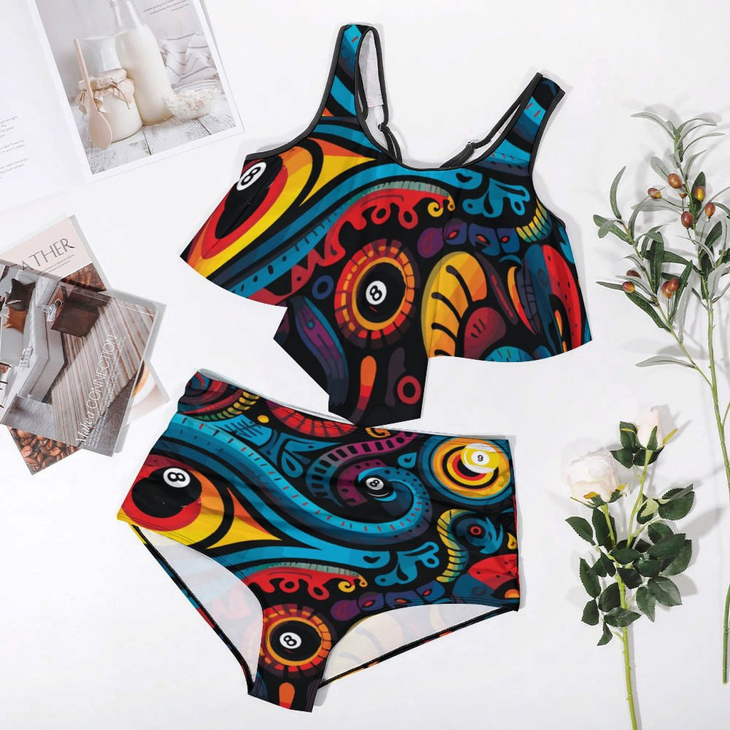 Plus Size Women's Two piece Swimsuit with Tankini(All-Over Printing)