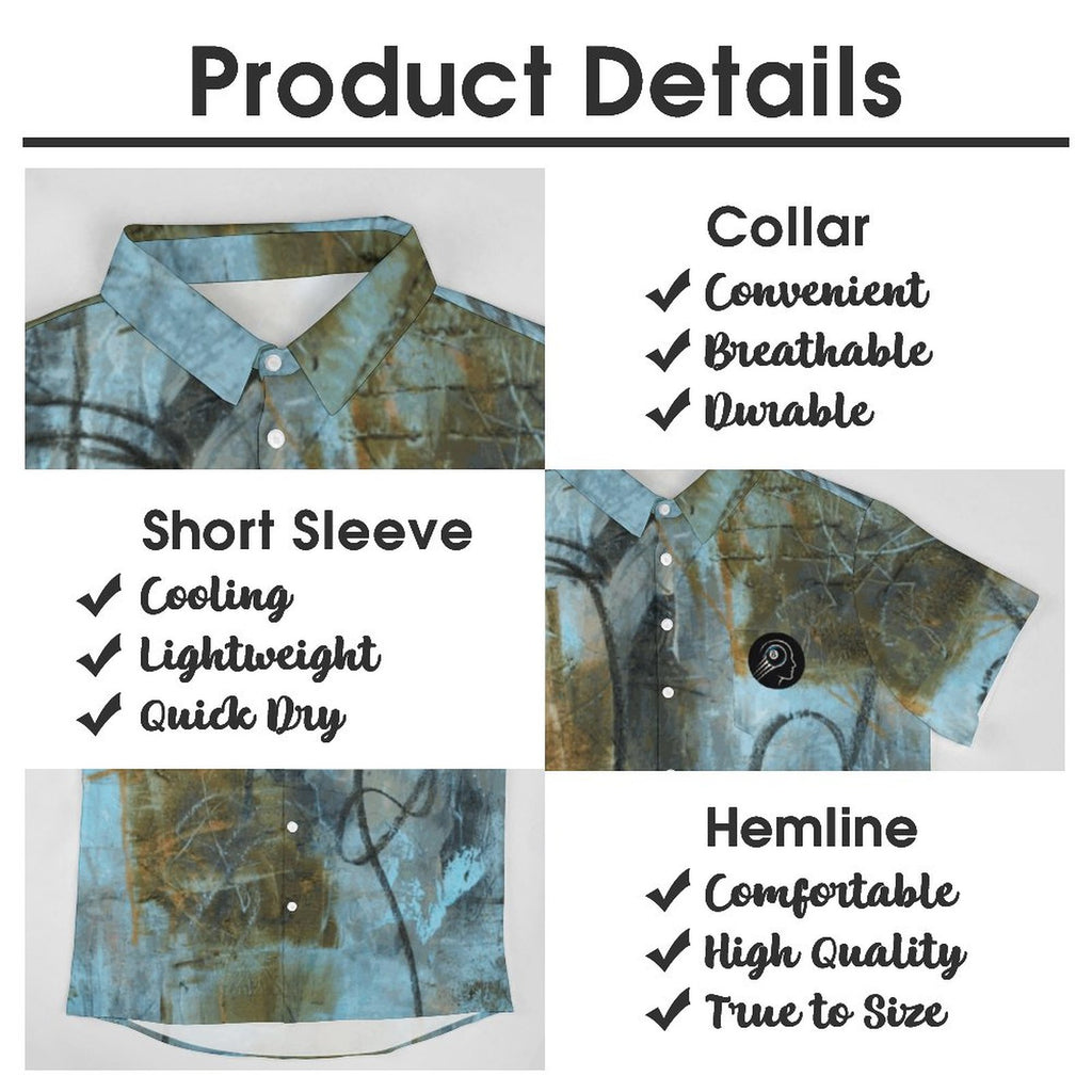 Blue Felt Men's Short Sleeved Shirt with Front Pocket