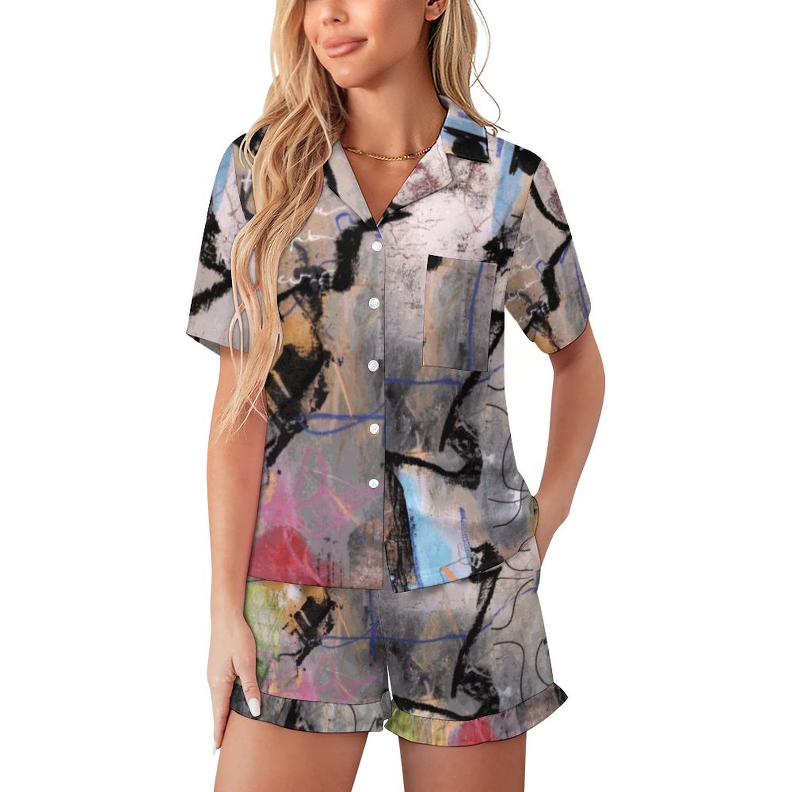 City Collection - Women's Ruffled Short-Sleeve Pajama Set