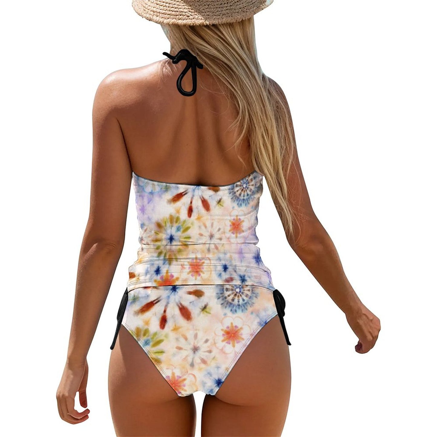 2-Piece Women's Tankini Set with High Neck Halter Top(All-Over Printing)