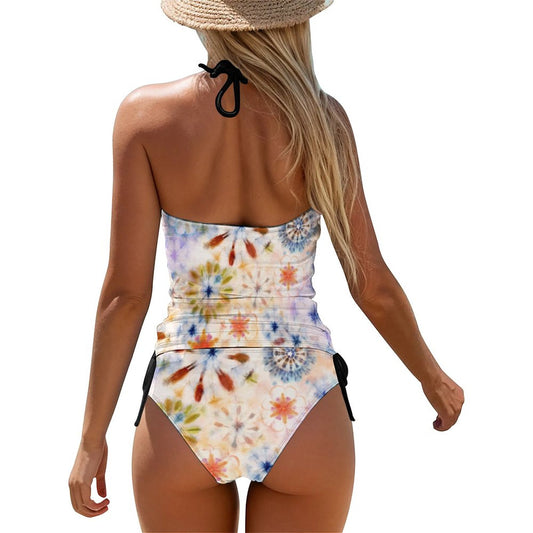 2-Piece Women's Tankini Set with High Neck Halter Top(All-Over Printing)