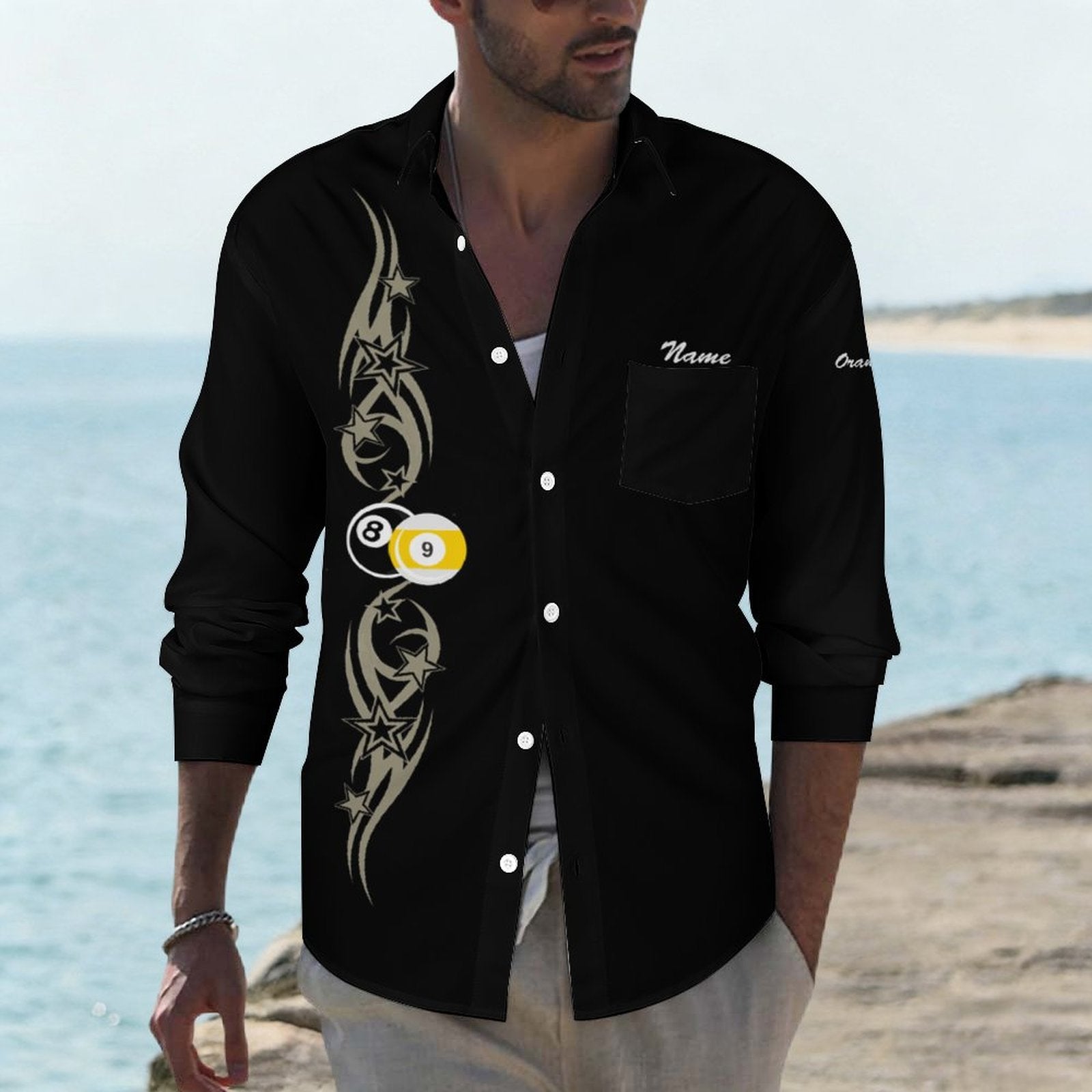 Cue-Tastic Team Shirt - Men's Long Sleeved Lapel Collar Shirt
