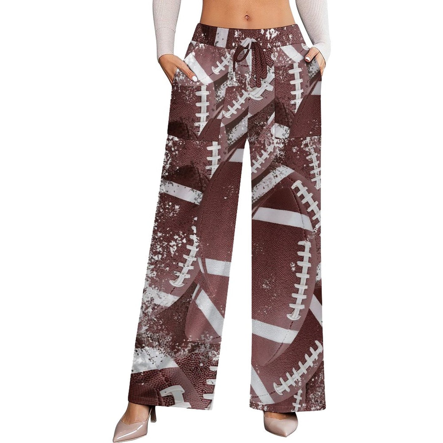 Women’s High-Waisted Wide Leg Football Pants – Soft Faux Cotton Comfort