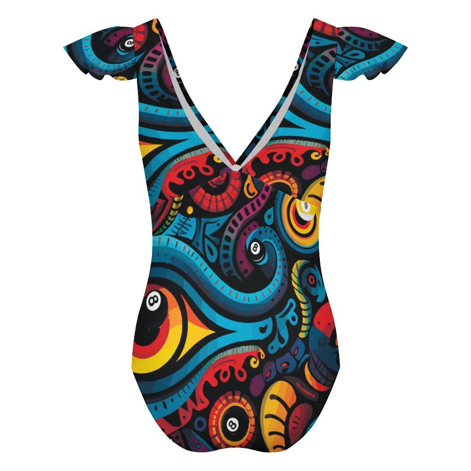 V Neck Flutter Sleeve One Piece Swimsuit(All-Over Printing)