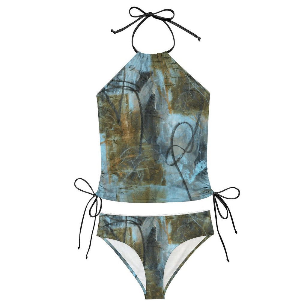 2-Piece Women's Tankini Set with High Neck Halter Top(All-Over Printing)