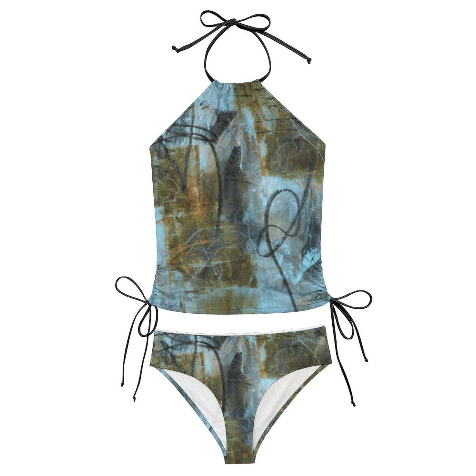 2-Piece Women's Tankini Set with High Neck Halter Top(All-Over Printing)