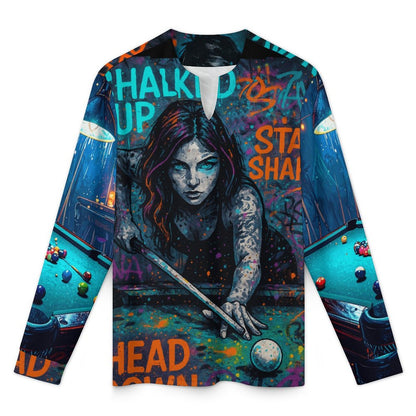 "Chalked Up” Ice Silk Long Sleeve Pool Player Shirt – UPF 50+ Quick-Dry Performance Wear