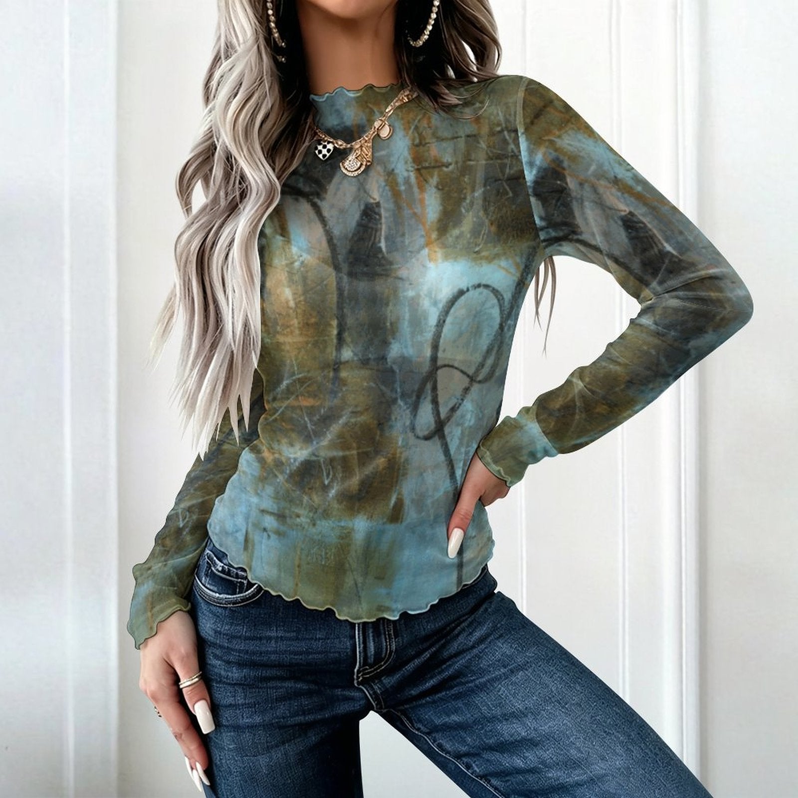 100gsm High Neck Mesh Top For Women(All-Over Printing)