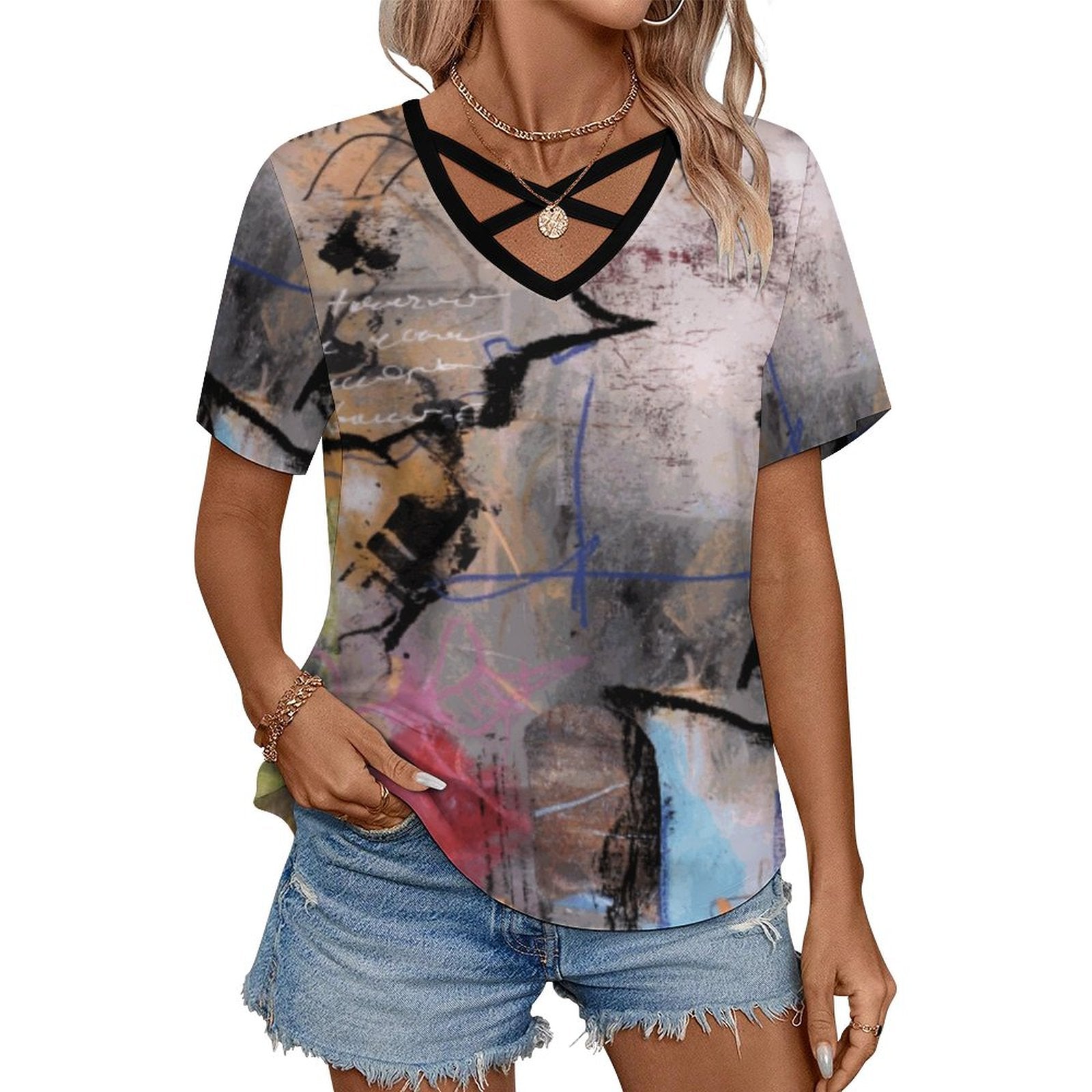 City Collection - Women's V Neck Short Sleeve Shirt