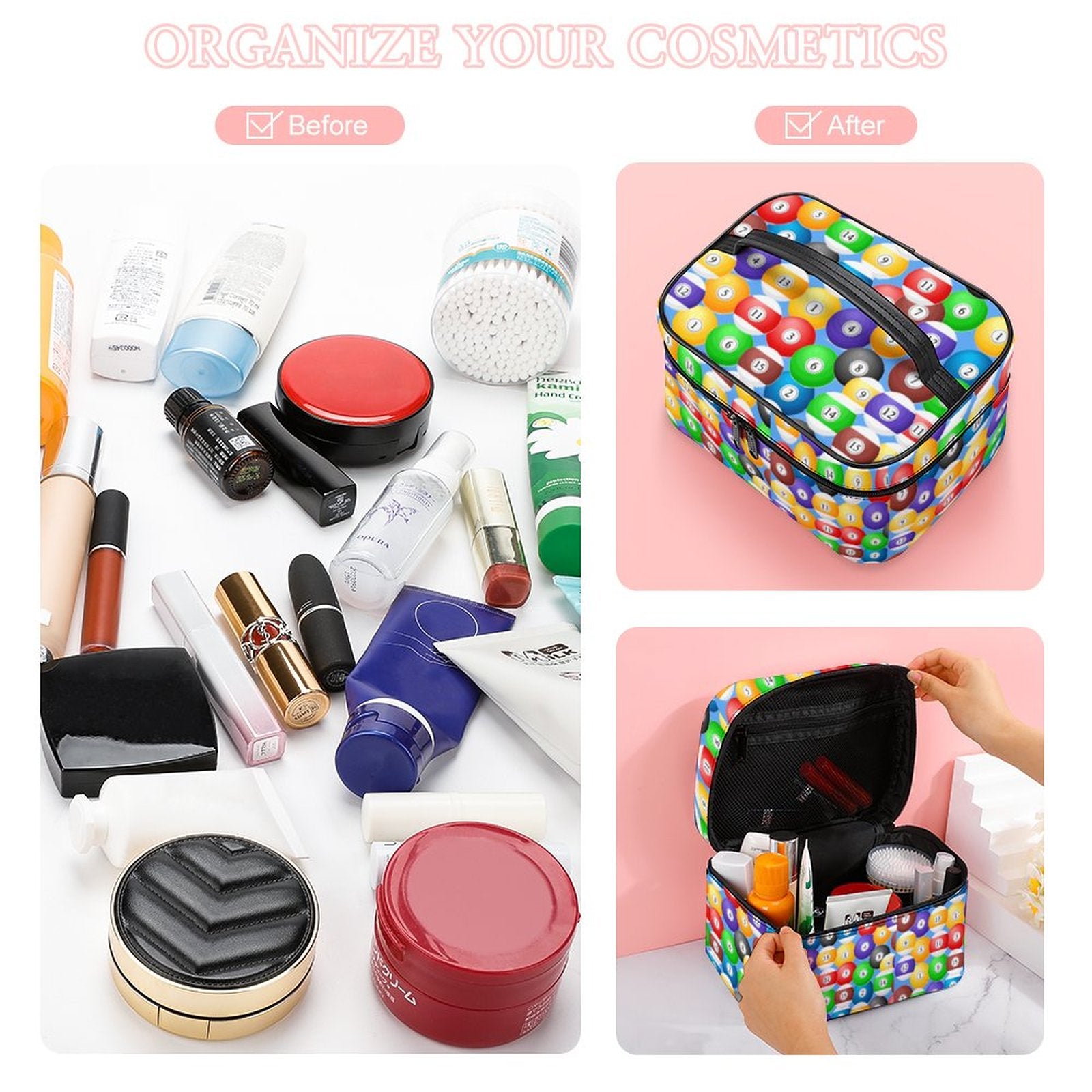 Pool Balls Collection:  Make-up bag with Pool Ball Pattern