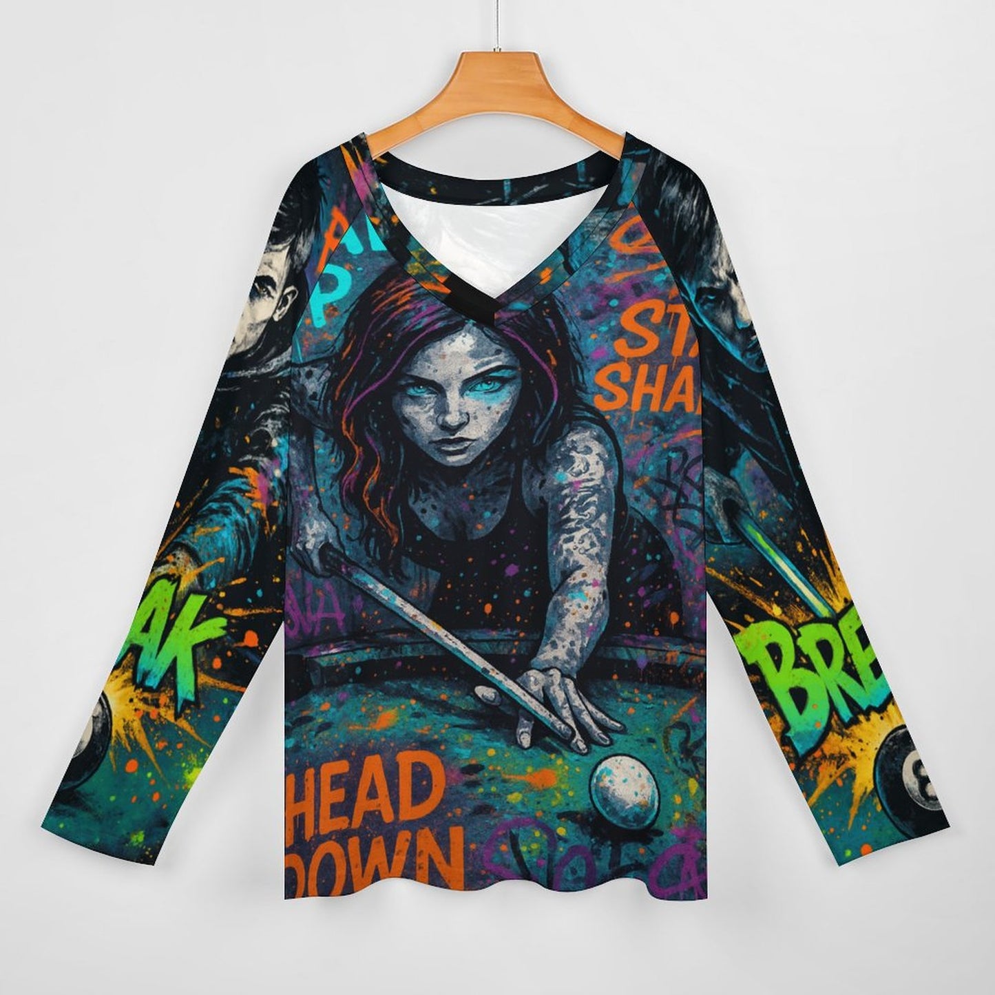 Chalked Up - V-neck Loose Long Sleeve T-shirt