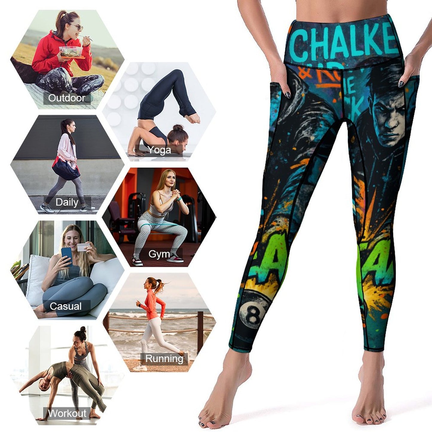 Custom Print Patterned Yoga Pants with 2 Pockets (All-Over Printing)