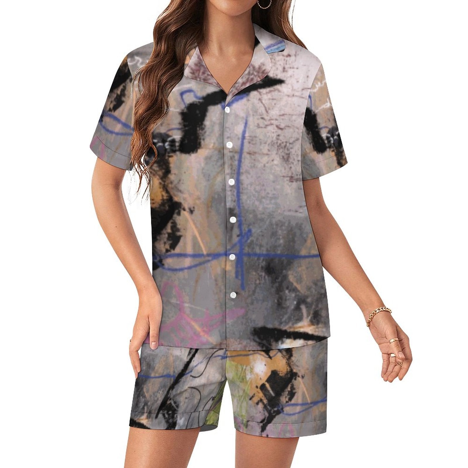 City Collection - Women's Satin Pajama Set (Worn-Effect)
