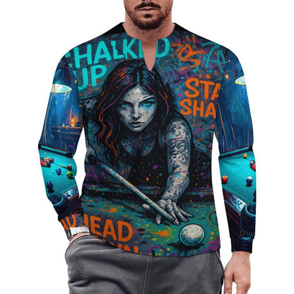 "Chalked Up” Ice Silk Long Sleeve Pool Player Shirt – UPF 50+ Quick-Dry Performance Wear