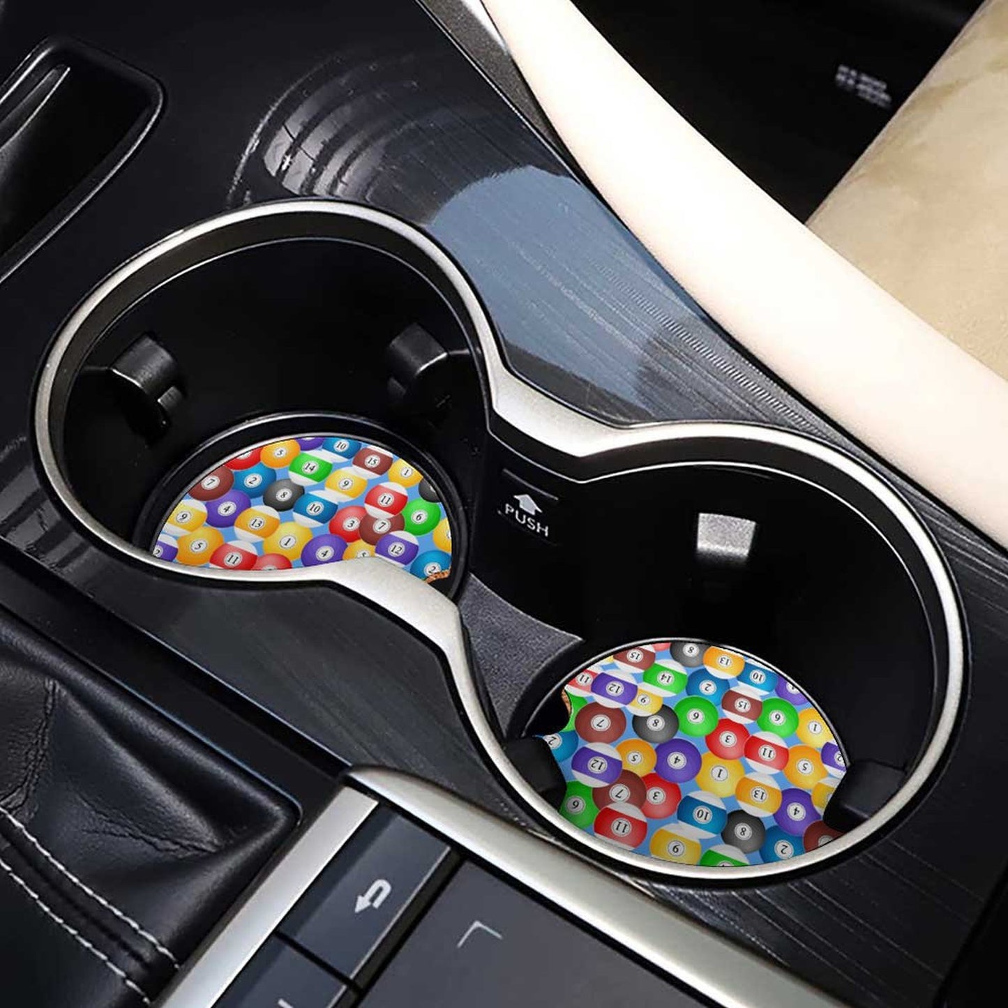 Poolball Wooden Car Coaster – Cup Holder Protector Set