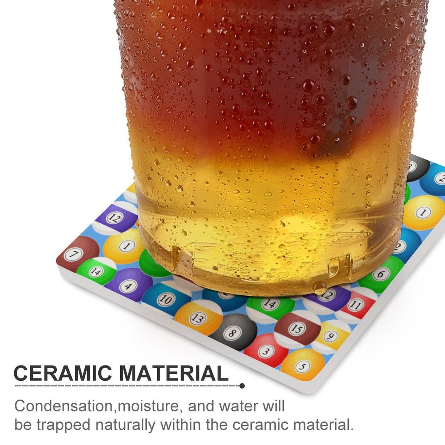 Poolball Square Ceramic Coaster – Cork-Backed Drink Coaster