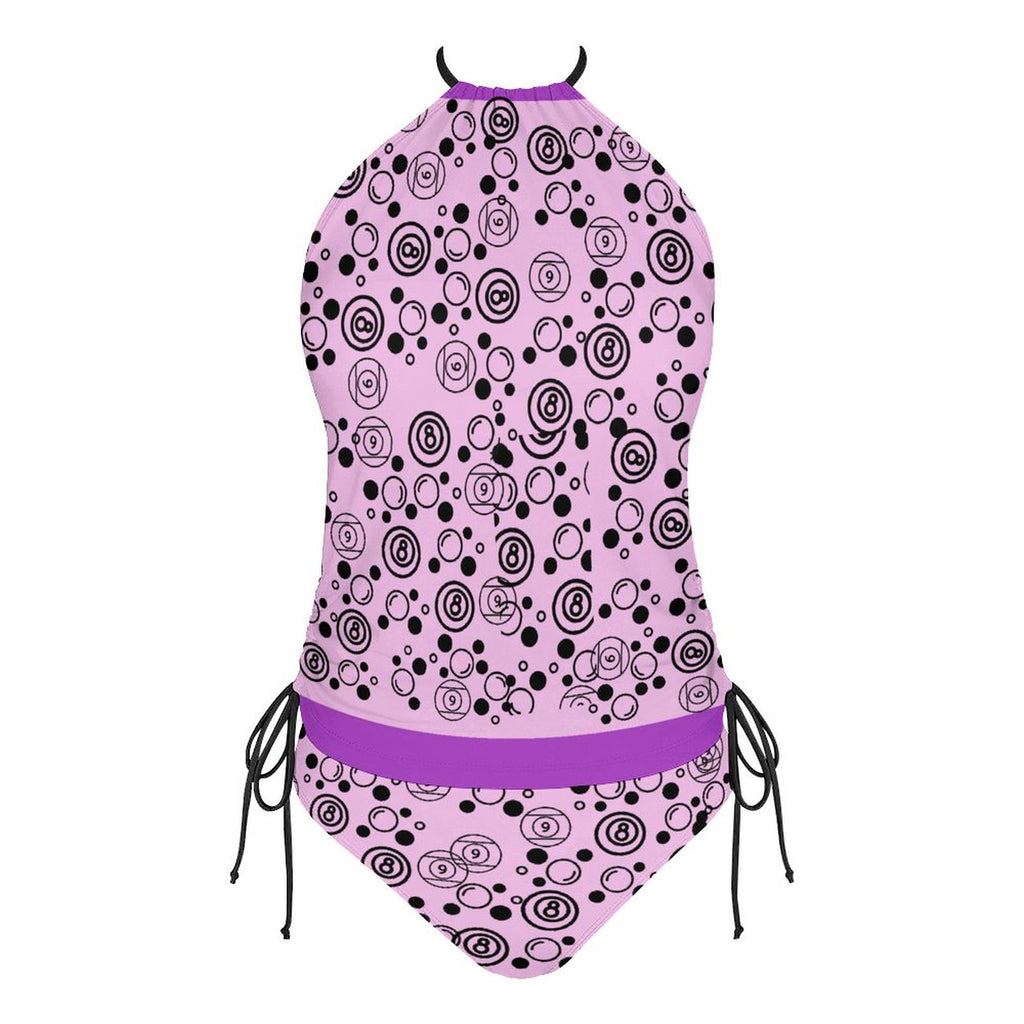 Bubbles and Billiards - 2-Piece Women's Tankini Set with High Neck Halter Top