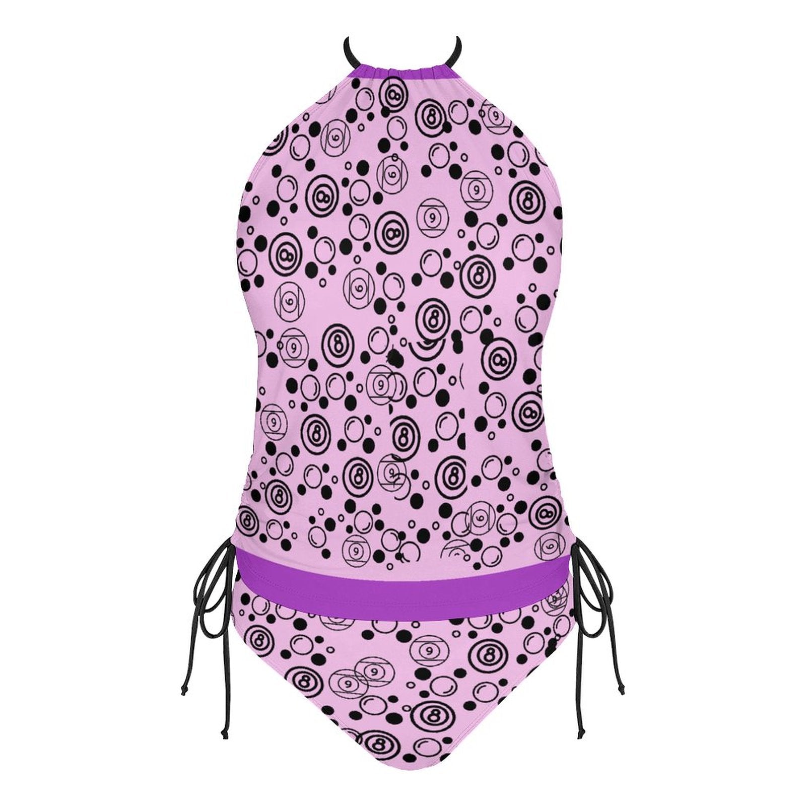 Bubbles and Billiards - 2-Piece Women's Tankini Set with High Neck Halter Top