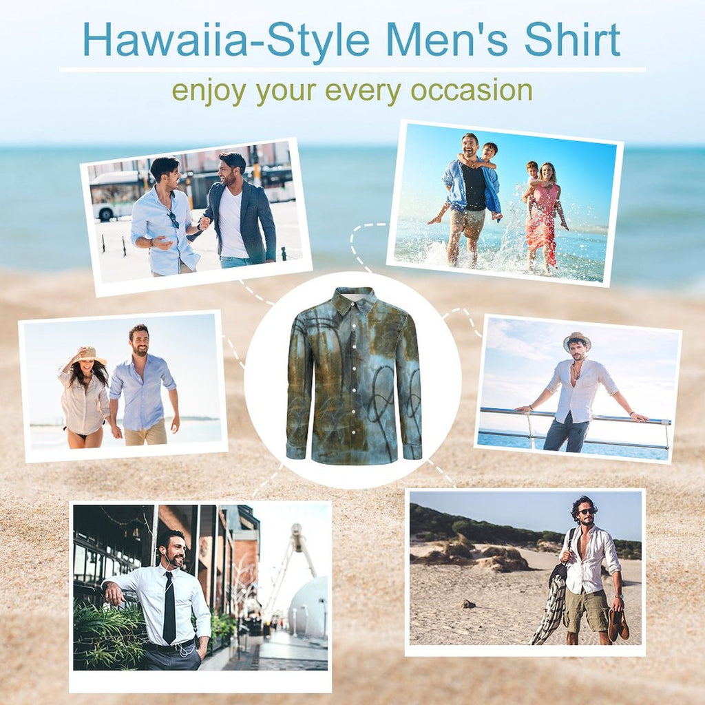 Blue Felt Men's Casual Long-Sleeve Shirt