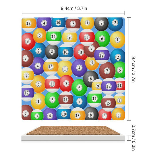 Poolball Square Ceramic Coaster – Cork-Backed Drink Coaster