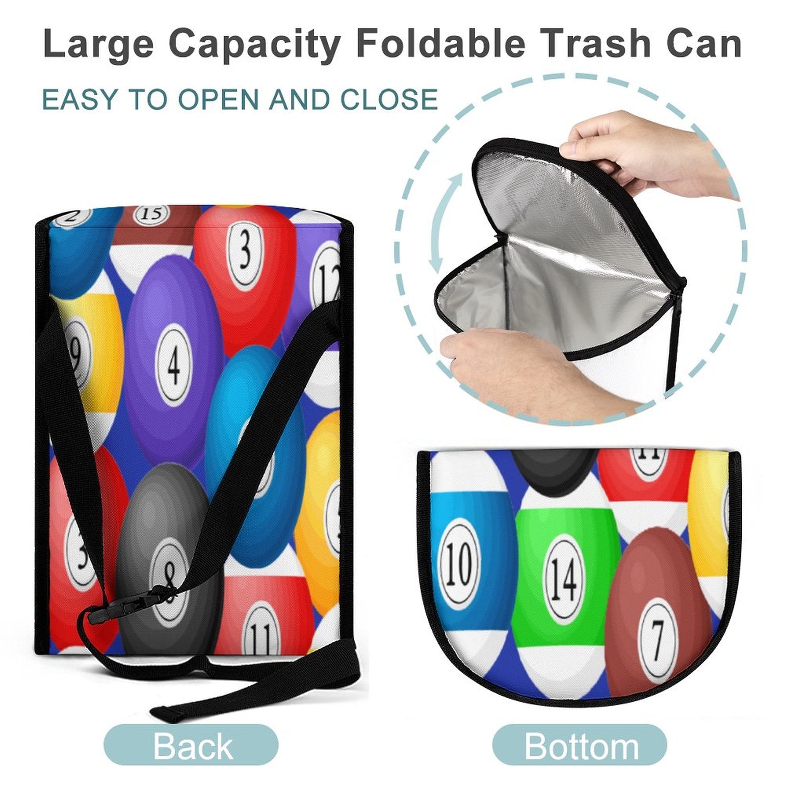 Pool Ball Collapsible Car Trash Bin – Multi-Use Vehicle Organizer