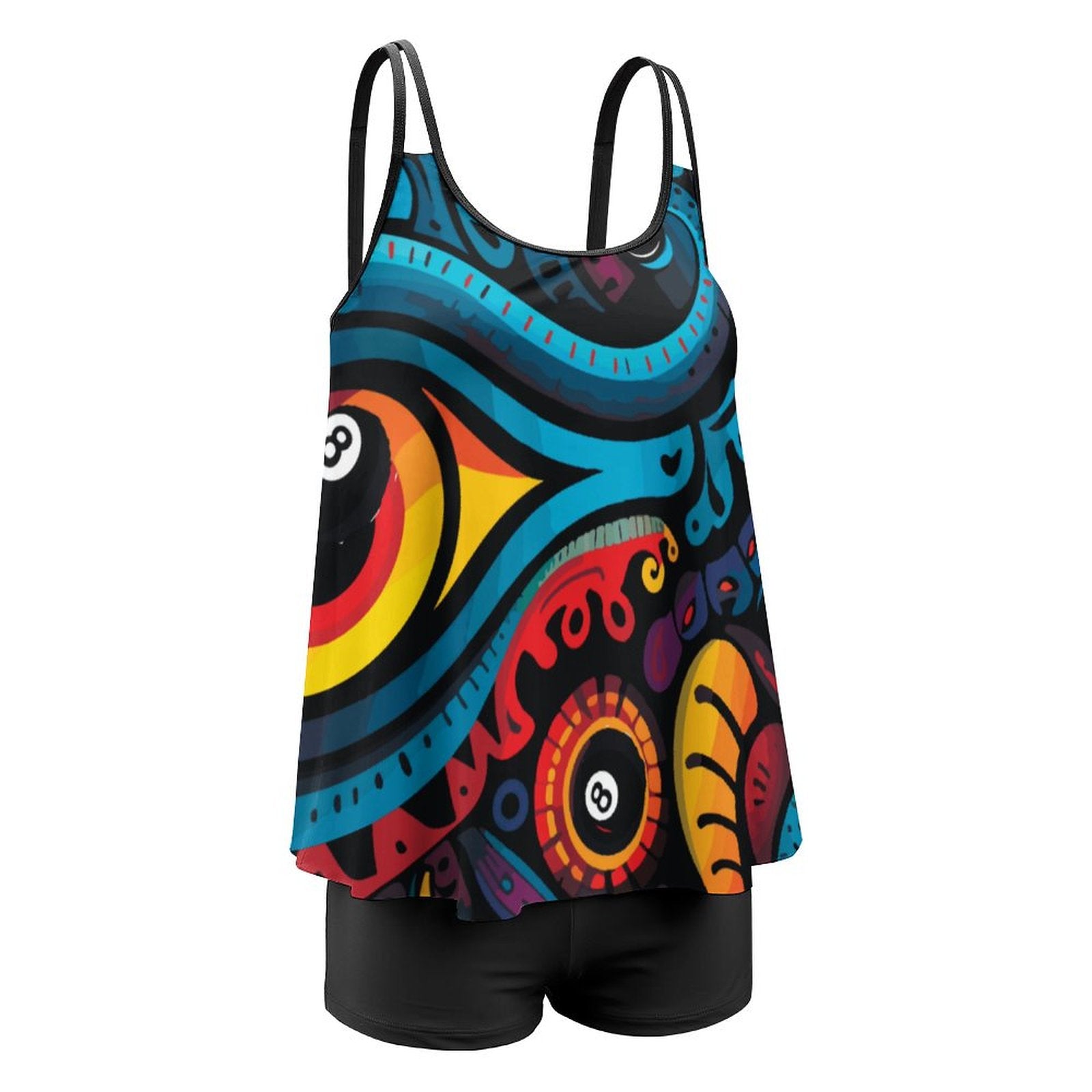 Plus Size Women Tankini 2-Piece Swimsuit(All-Over Printing on the Top)