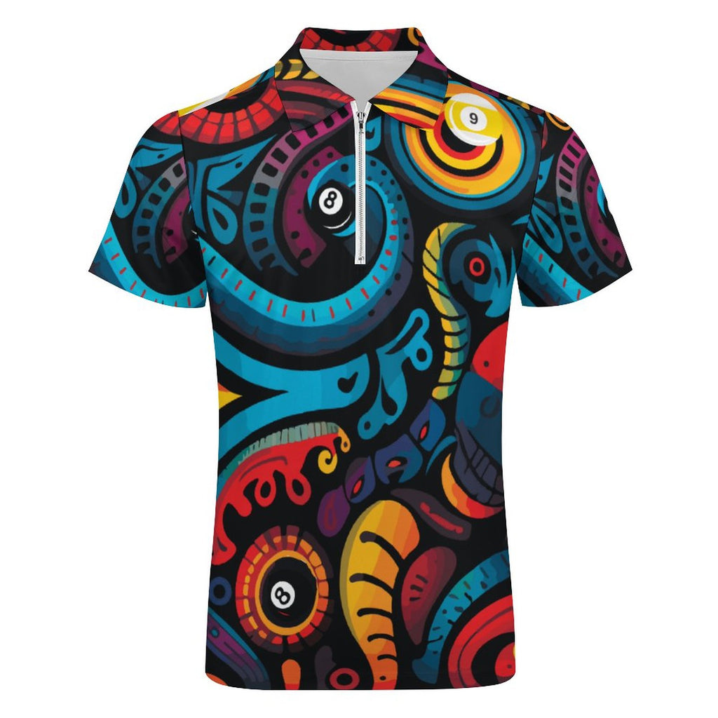 Dead Stroke Cotton Zip Short Sleeve POLO Shirt for Men(