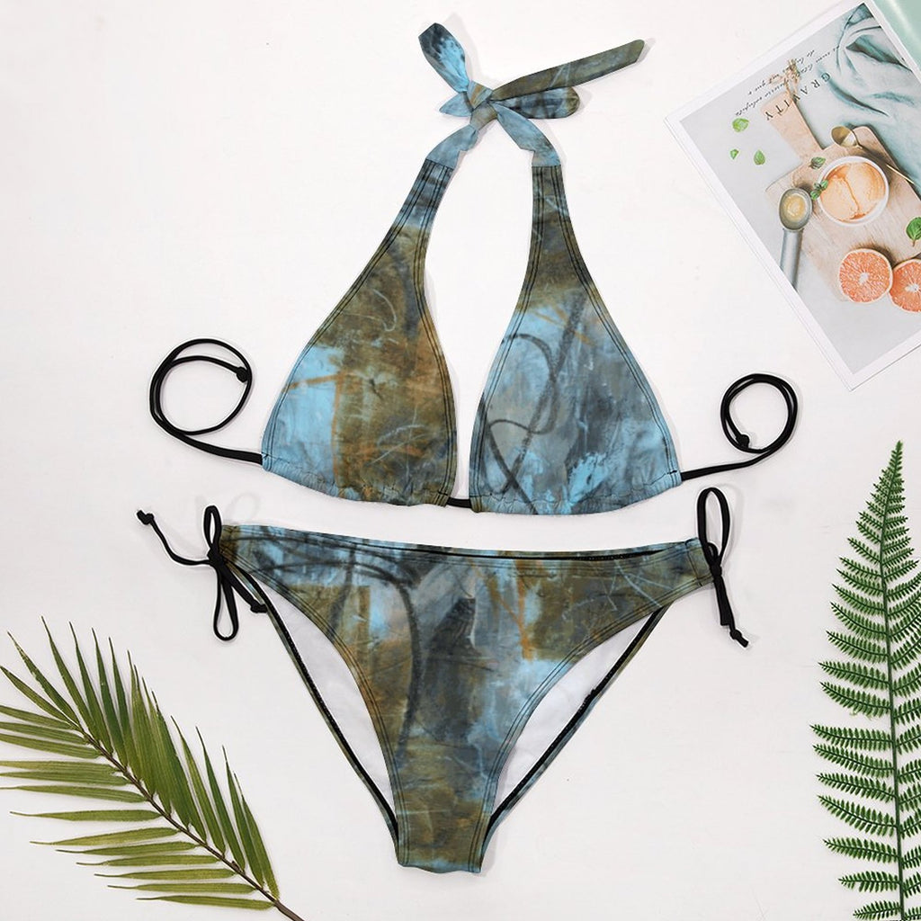 Blue Felt  Halter Bikini Set